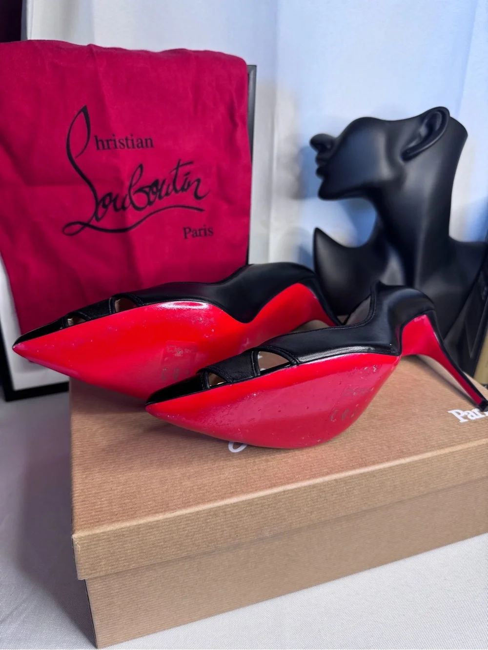 Christian Louboutin Biblio Black Cut Out Pointed Toe Leather & Suede Pumps
